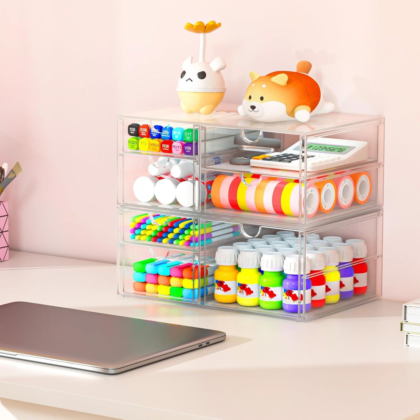 Acrylic Makeup Organizer, 4 Pack Drawer Organizer - Transparent Desktop Storage for Cosmetics, Office Supplies & More - Clear Organizer for Home & Office Use