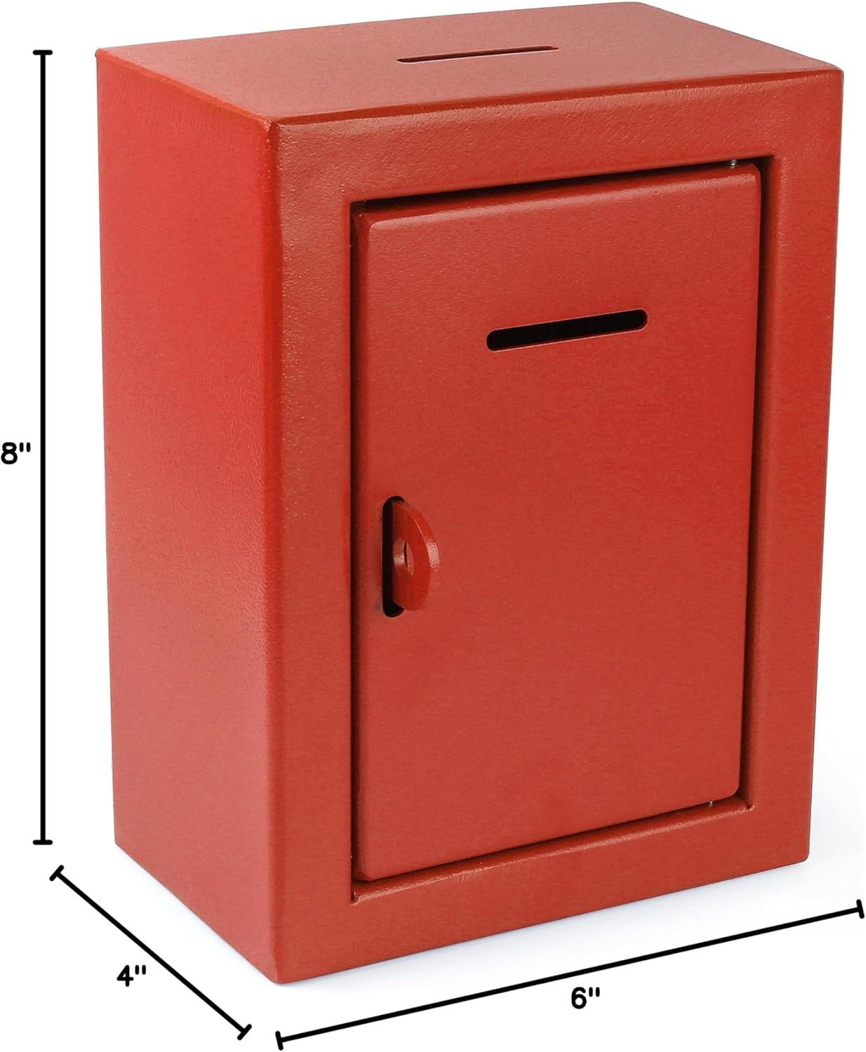 Secure Metal Charity Collection Box - Steel, Drop Box with Slot, Easy Wall Mount, 8.5x6.5x4", "Red