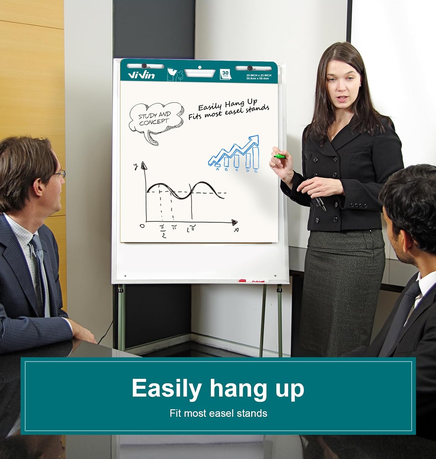 ViVin Sticky Easel Pad, 20 x 23 Inches Flip Chart Paper for Teachers and Students, Self Stick Easel Paper, 30 Sheets/Pad, 6 Pads/Pack