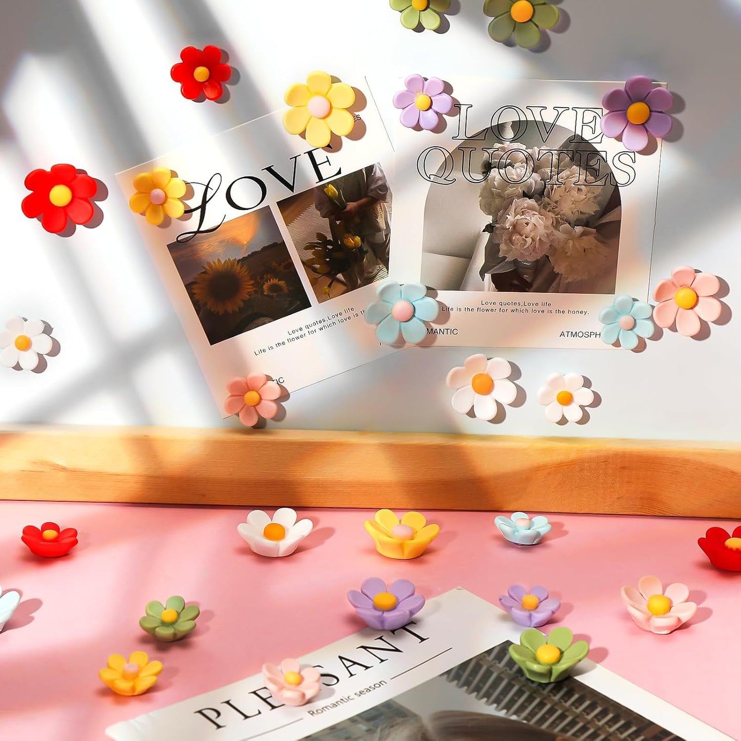 28 Pack Fridge Magnets 3D Cute Flower 7color Magnets ColorfuI Decorative Flower Colorful Cute Small ForWhiteboard Locker & Map Kitchen Office Classroom School(14 Small + 14 Large)