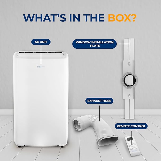 SereneLife Small Air Conditioner Portable 14,000 BTU with Built-in Dehumidifier - Portable AC unit for rooms up to 650 sq ft - Remote Control, Window Mount Exhaust Kit