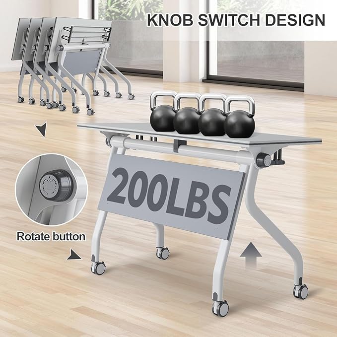 Conference Table, Folding Conference Desk Modern White, Seminar Table with Wheels, 2-10 People for Office, Meeting Break Room(6, 1606YH, 55IN)