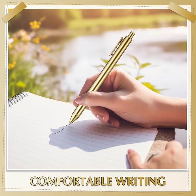 50 Pcs Gold Metallic Slim Ballpoint Pens Bulk Retractable Black Ink Medium Point (0.5mm) Smooth Writing Pens for Wedding Bridal Shower Business Office Students Teachers (Classic Style)