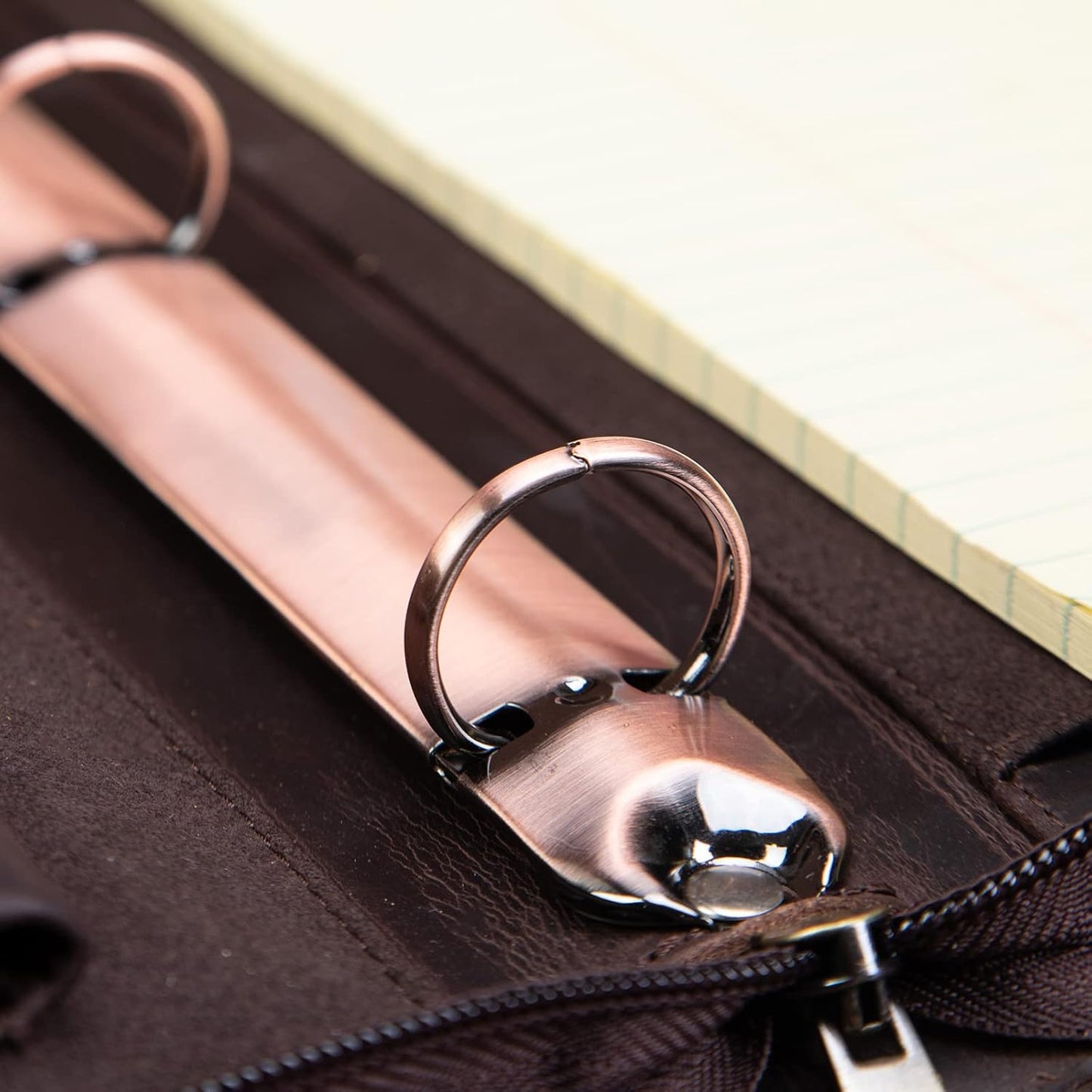 Professional Leather Business Padfolio Portfolio Case, 3 Ring Binder,Zippered Business Document Organizer Tablet Holder Folder Case,with Letter Size Notepad (Dark Brown)