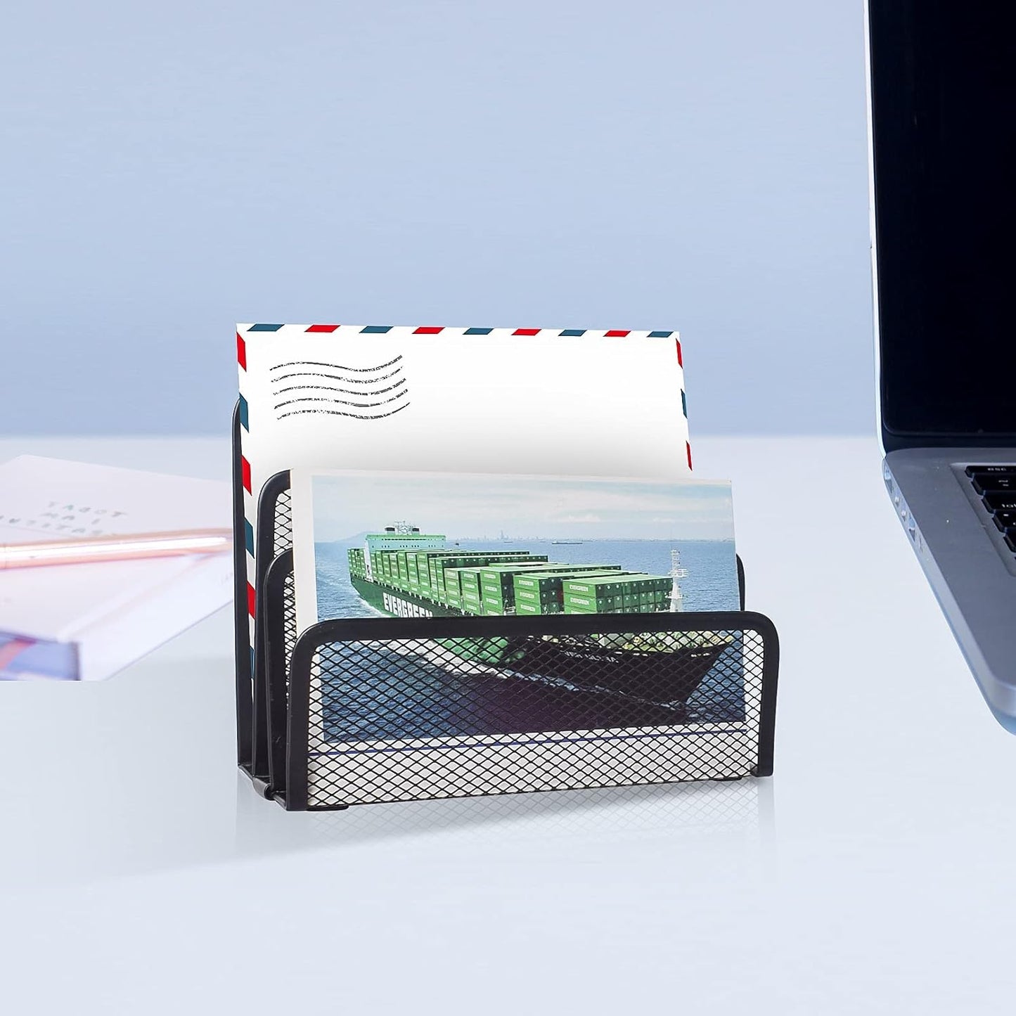 wishacc Desk Mail Organizer Small File Holders Letter Metal Mesh Document/Filing/Folders/Paper Organizer for Desktop