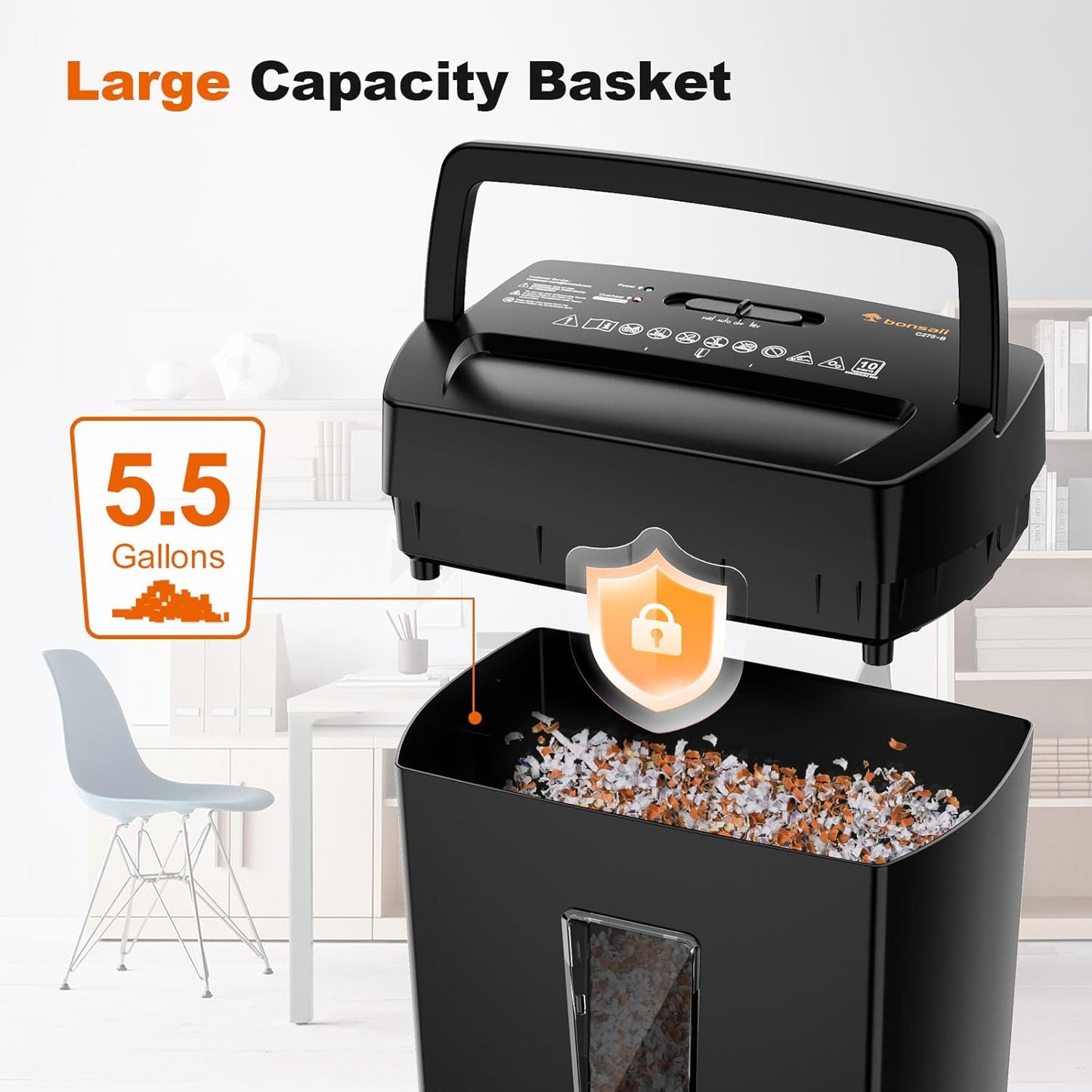 Bonsaii Paper Shredder, 10-Sheet Home Office Shredders, Micro Cut Home Use Paper Shredder with 5.5 Gallons/P-4 High Security/5 Minutes/Shred Card,Staple,Clips (C275-B)