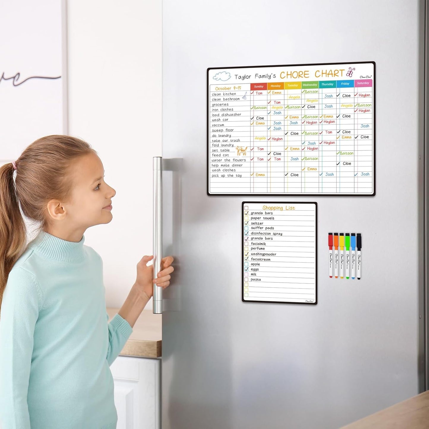 Magnetic Dry Erase Chore Chart - 14.5"x11" Chore Chart for Kids, Teens and Adults - 6.5"x8.5" List Board for Fridge - 6 Extra Fine Point Markers Included - Shipped Flat