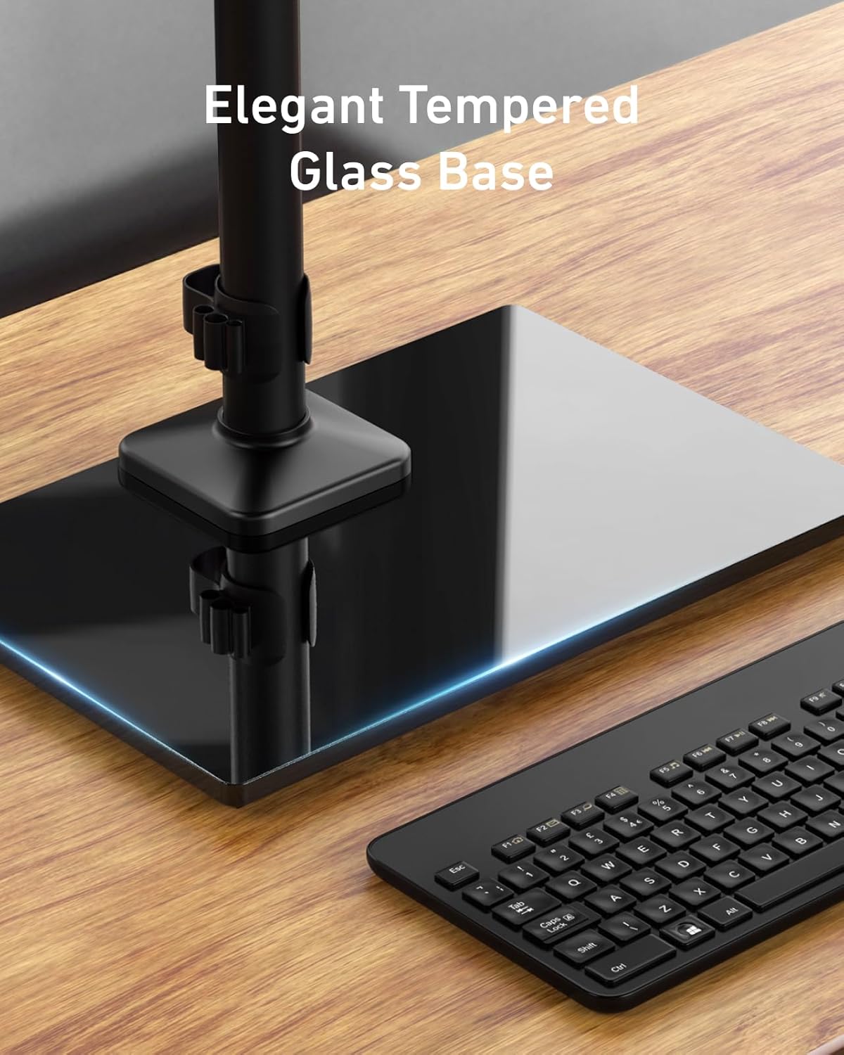 HUANUO Freestanding Dual Monitor Stand, 32 Inch Dual Monitor Mount for 2 Screens, Holds up to 22 lbs per Arm, Monitor Arm Riser with Tempered-Glass Base, Tilt, Swivel, Rotation, Black