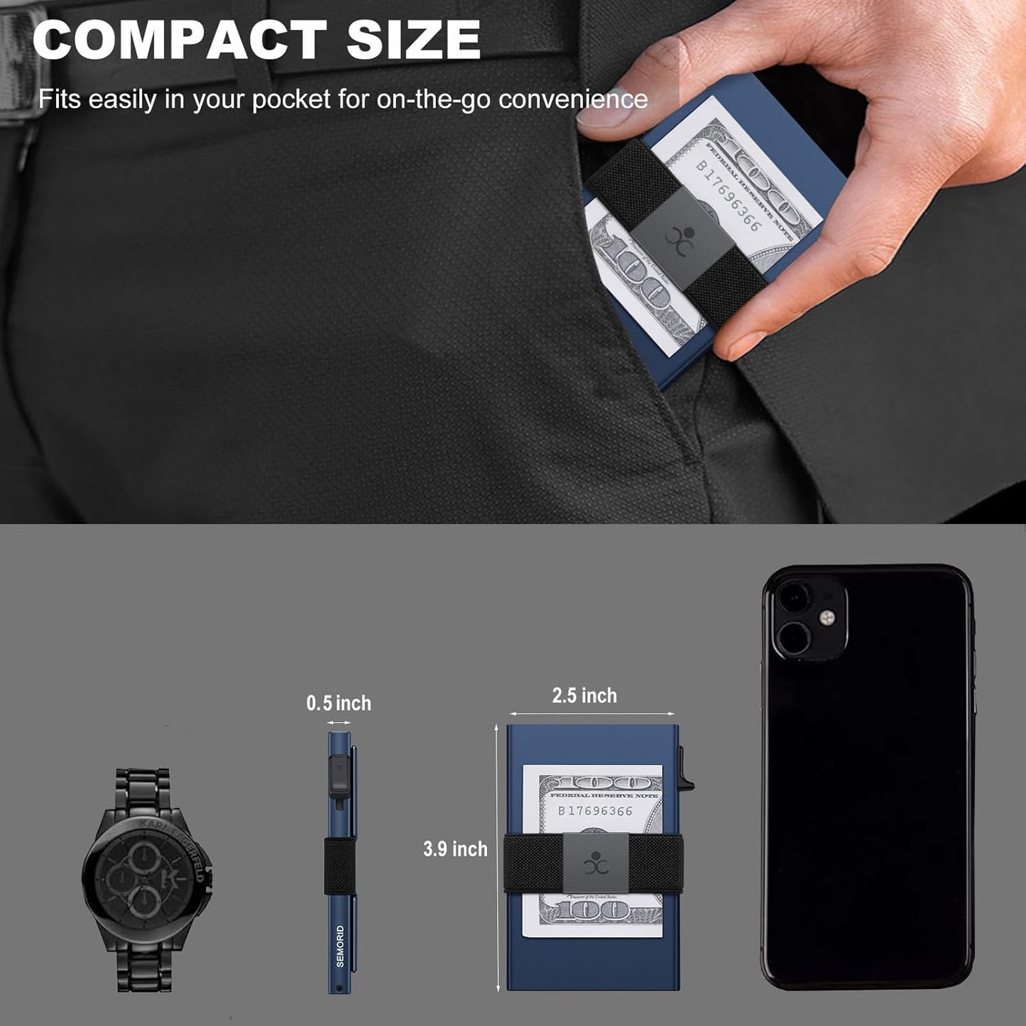 Slim Aluminum Card Holder Wallet for Men, Durable Expandable Backplate, RFID Blocking Minimalist Metal Pop Up Wallet, Holds 12+ Cards Plus Cash