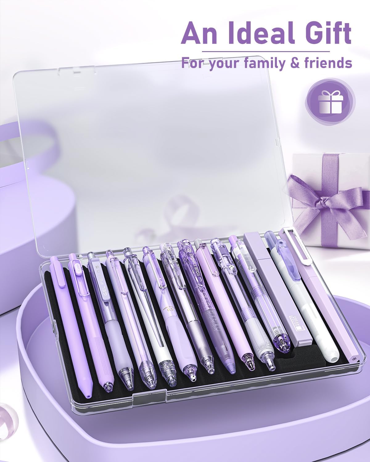 Four Candies 14Pack Pastel Gel Ink Pen Set,Cute Retractable 0.5mm Fine Point Pen,11 Pack Black Ink and 1 Pc Purple Ink Pens with 2Pcs Highlighter for School, Office, Mothers Day Gifts(Purple)