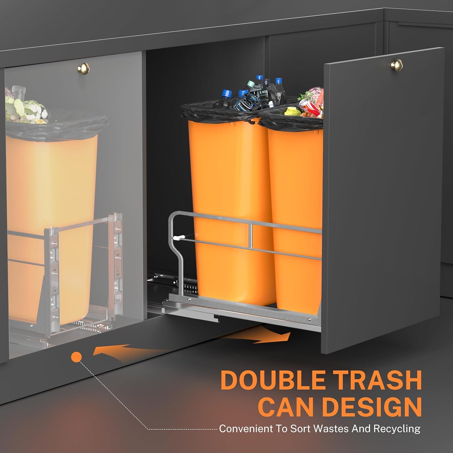 YJHome Pull Out Trash Can Under Cabinet with Soft-Close Slides, Garbage Can Not Included, Cabinet Trash Can Pull Out Kit with Door Mounting Kit, Requires Minimum Cabinets Opening 17" W X 24" D