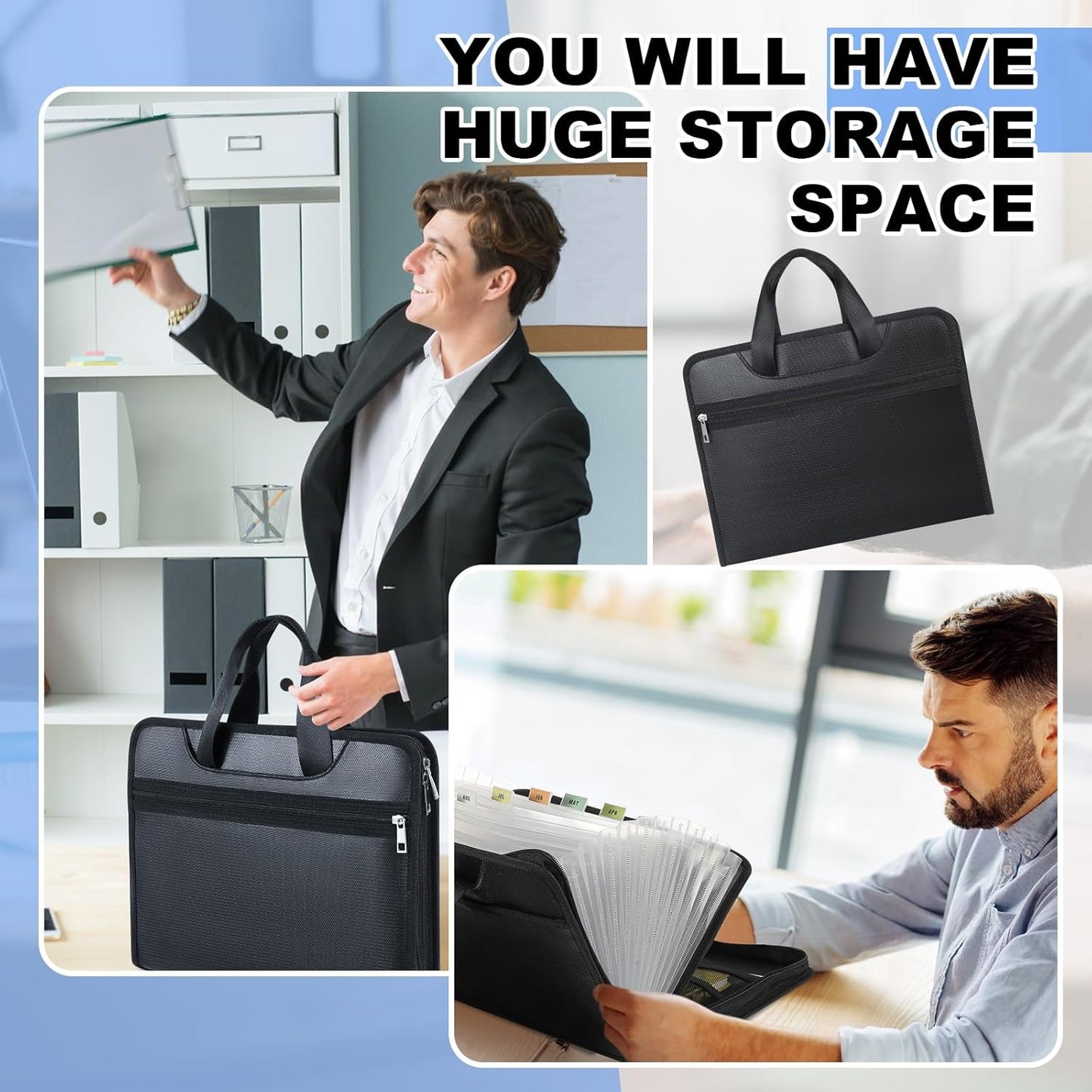 Henoyso 2 Pcs File Organizer Expanding Folder 13 Pockets Fireproof &Waterproof, Organize Receipts,Bills&Important Document Bag with Handle and Zipper Labels for Letter A4 Files,Home Office & School