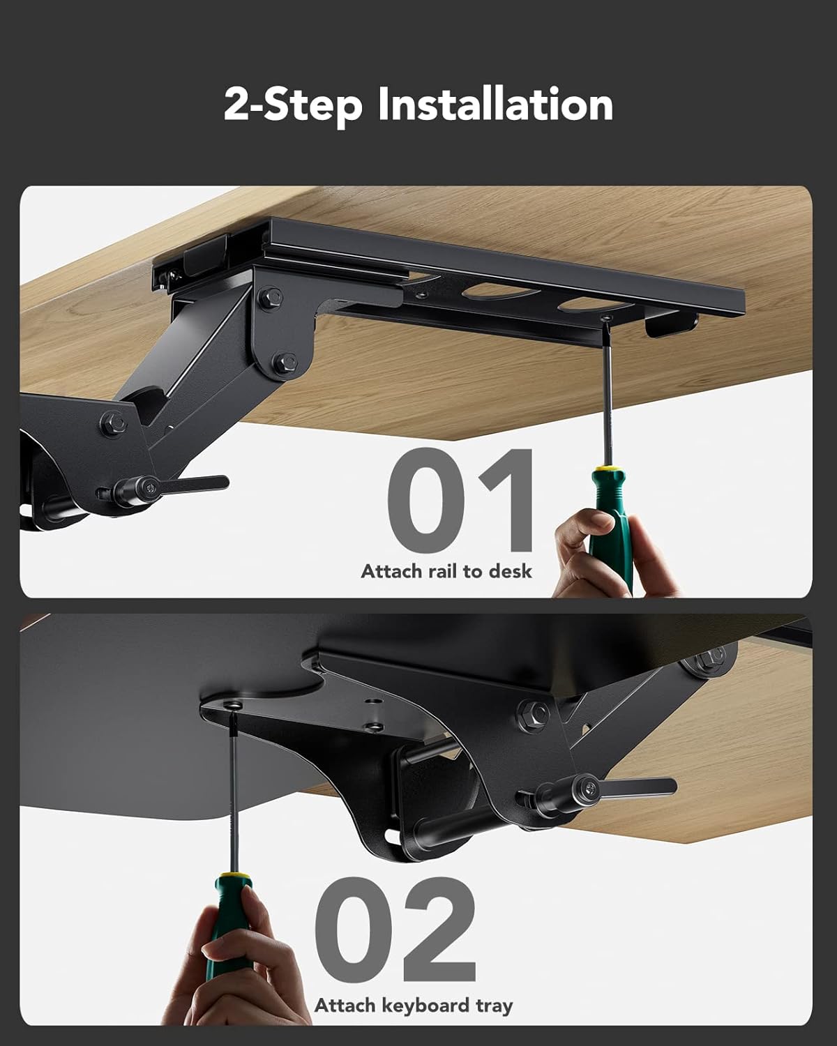 HUANUO Keyboard Tray Under Desk,360 Adjustable Ergonomic Sliding Keyboard & Mouse Tray, 25" W x 9.8" D, Brown