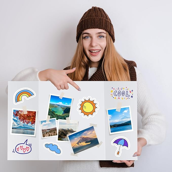 12 Pack Trifold Poster Board, 16x24 Inches White Presentation Board, Portable Display Board for Science Fair, School DIY Project and Business Exhibitions