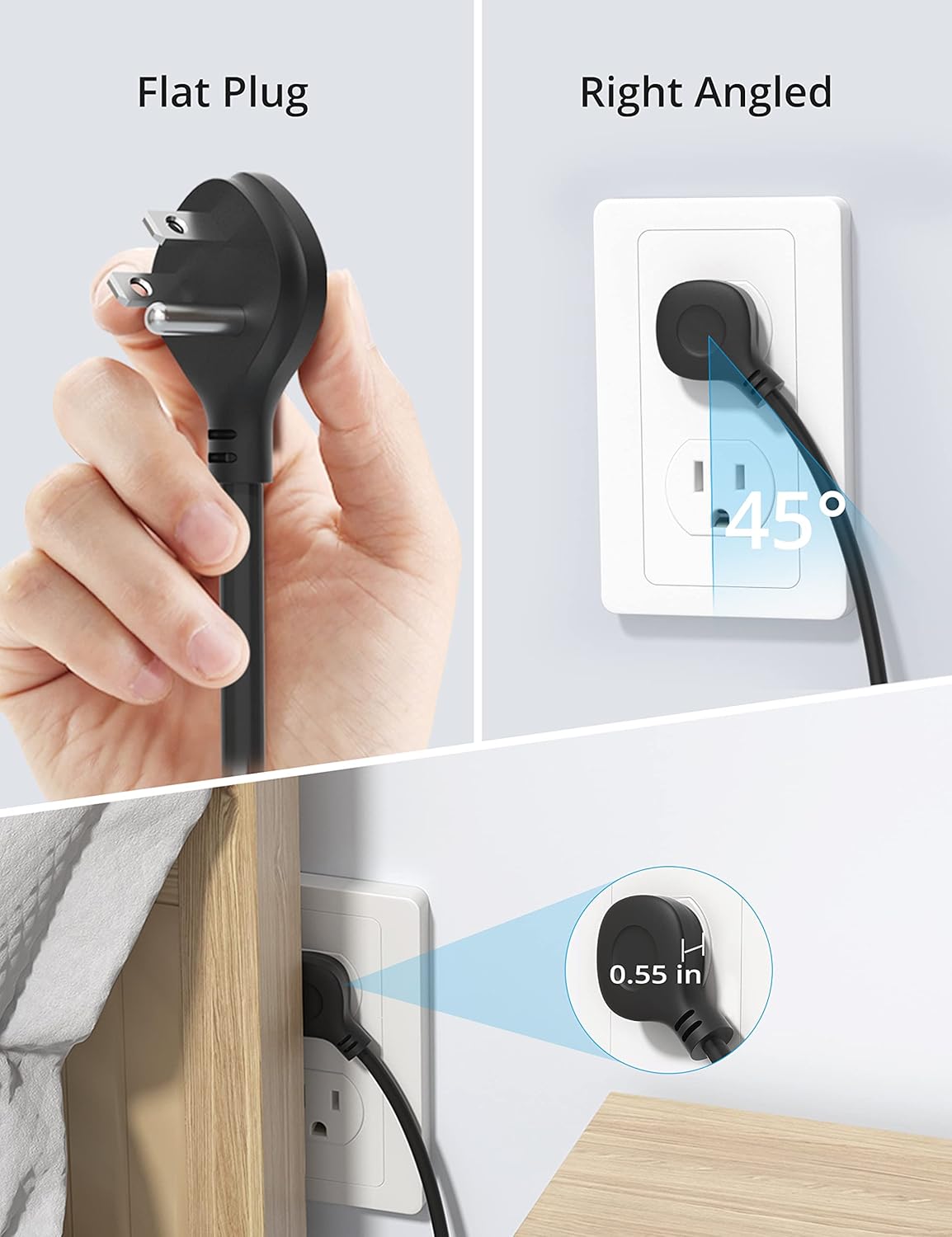 TROND Power Strip Surge Protector, 5 Widely-Spaced Outlets with 2 USB A and 1 USB C, ETL Listed, Wall Mountable, Flat Plug 5ft Extension Cord, 1300J, 14AWG Heavy Duty, for Office Kitchen, Black