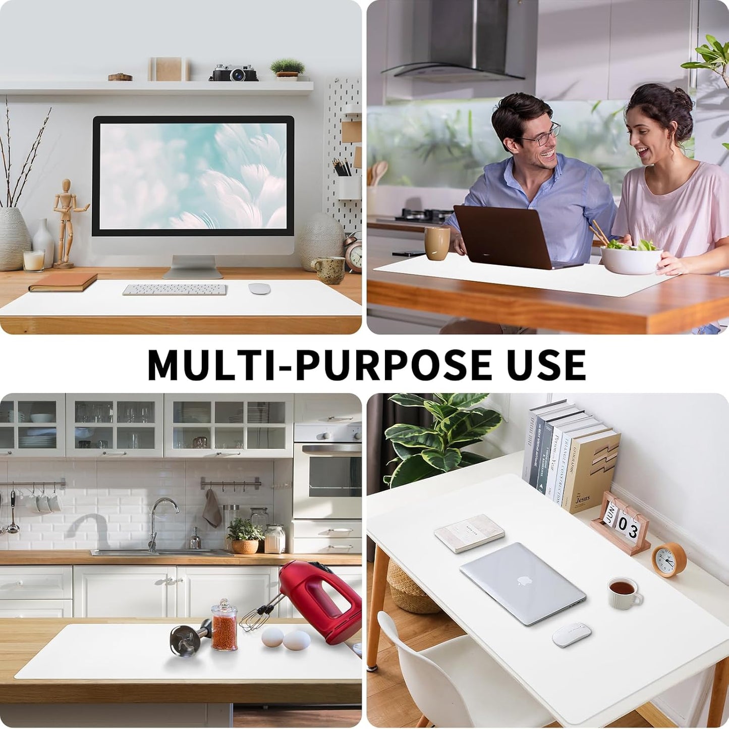 Leather Desk Pad, Large Mouse Pad, Non-Slip Desk Mat, Leather Desk Blotter, Computer Desk Pad, Waterproof Keyboard Pad for Home Office and Decor - White (31.5×15.7 Inches)