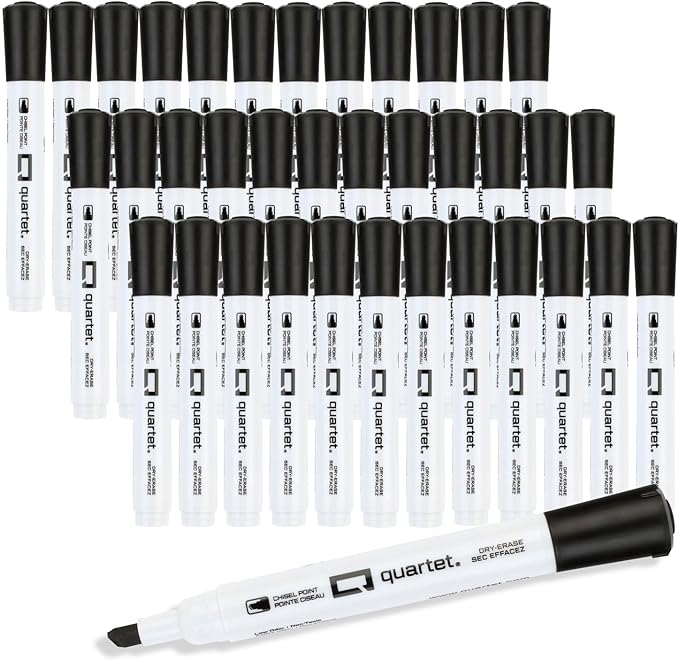 Quartet Dry Erase Markers, Chisel Tip White Board Dry Erase Markers with DryGuard Ink Protection, Office Essentials, Black, 36 Pack (Q120Z02-R)