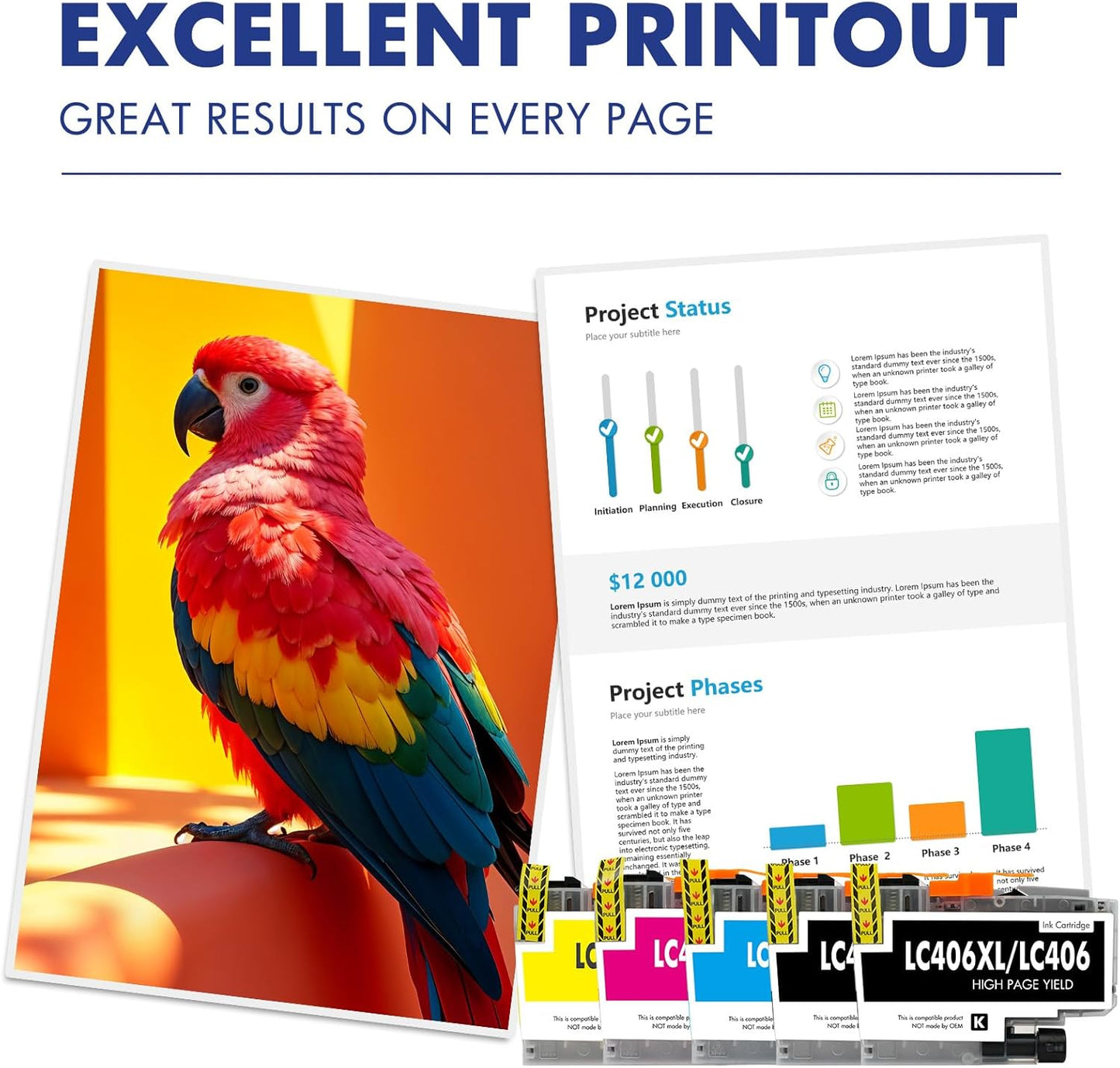 Cool Toner LC406XL LC406 Ink Cartridges for Brother Printer MFC-J4335DW MFC-J5855DW LC 406 XL for MFC-J6555DW MFC-J4535DW MFC-J6955DW MFC-J4345DW MFC-J5955DW HL-JF1 5 Pack-2Black Cyan Magenta Yellow