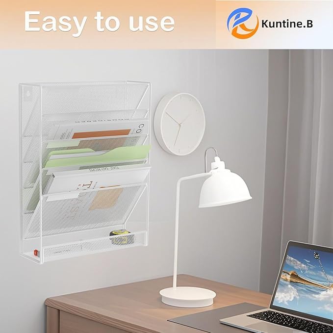 Kuntine.B Wall File Organizer Office Hanging Magazine Holder Wall File Organizer for Office Home (White, 6 Tier)