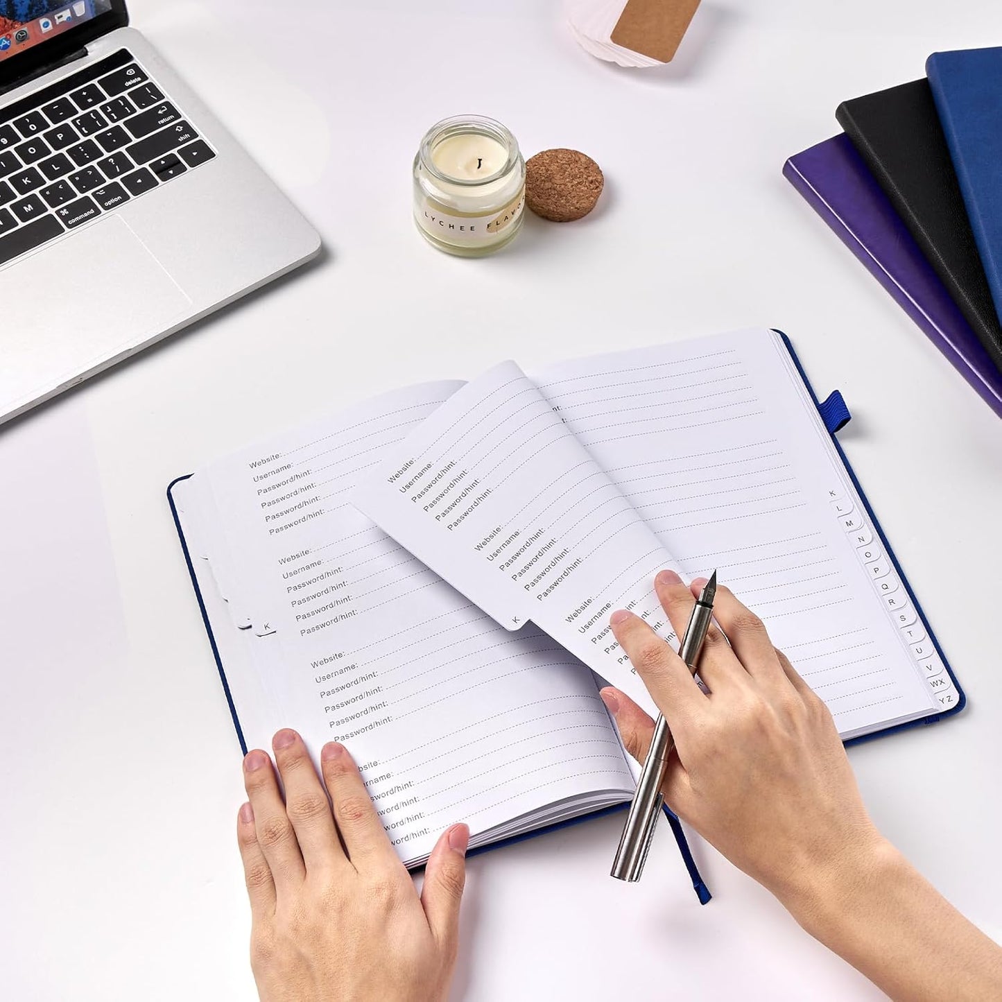 JUBTIC Password Book with Individual Alphabetical Tabs, 7"x10" Internet Password Keeper Book for Seniors, Password Notebook and Organizer/Notes Section, Navy Blue