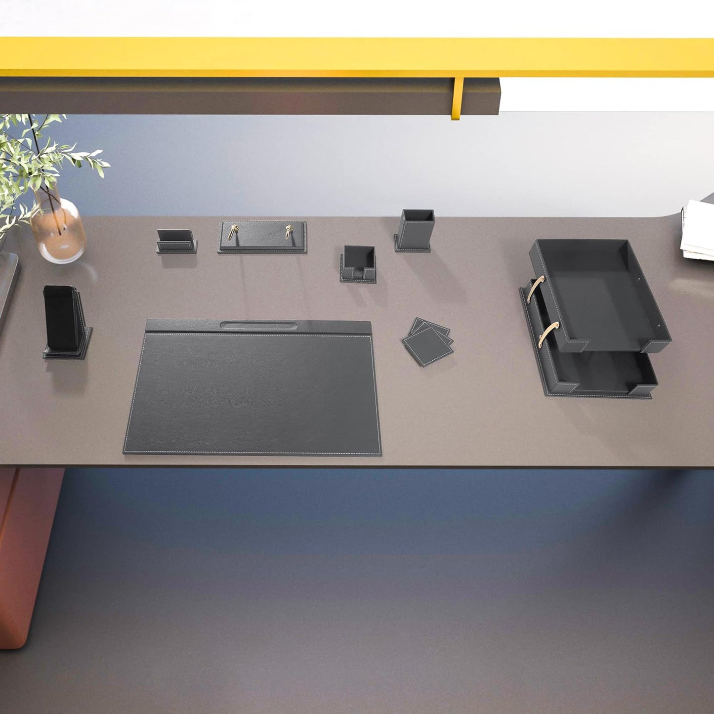 MOOGCO Bonded Set - Desk Accessories - Leather Desk Organizer - Bonded Leather Set - Office Desk Accessories - Home Office Accessories - Desk Supplies - Leather Desk Set - Office Accessories