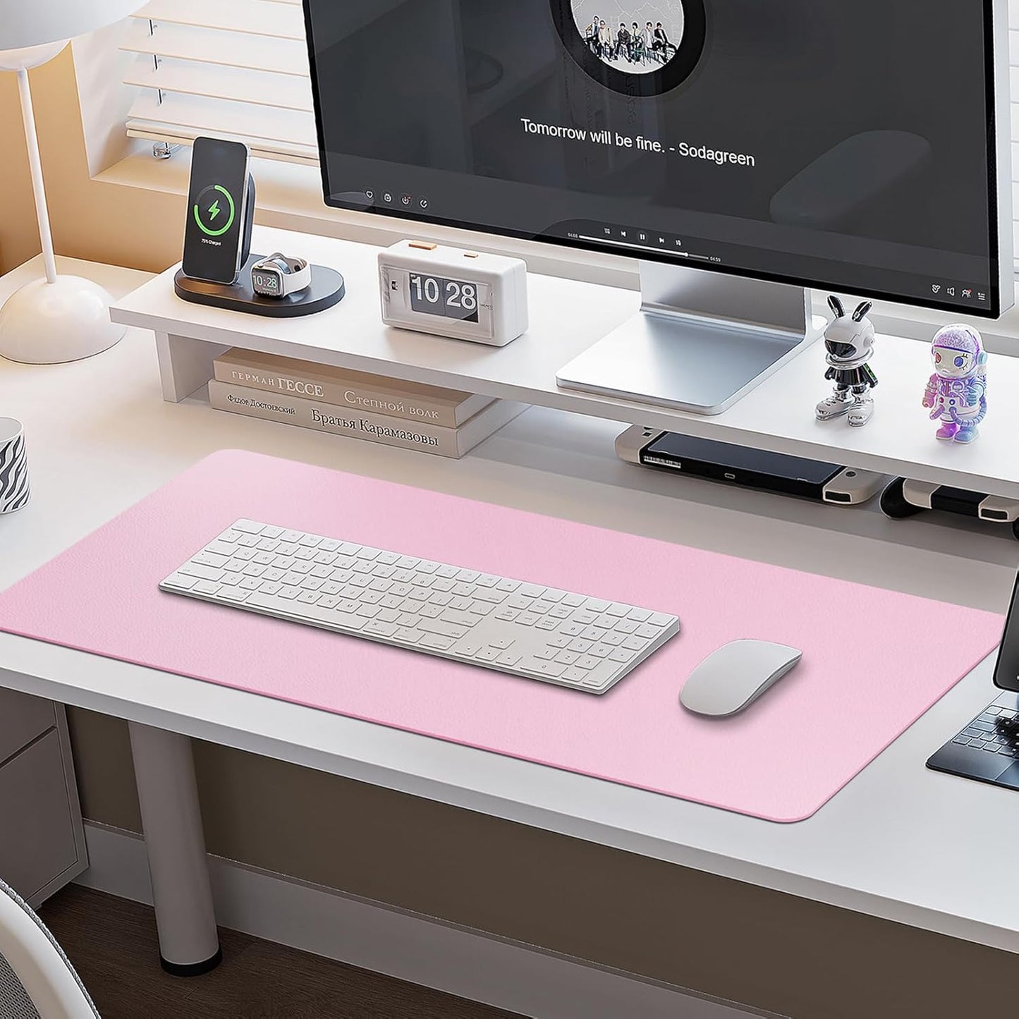 Boutilon Leather Desk Pad Protector,Non-Slip Mouse Pad,Laptop Desk Pad,Office Mouse Mat,Waterproof Leather Desk Blotter,Desk Writing Pad for Office and Home (S-Baby Pink,24"x 14")