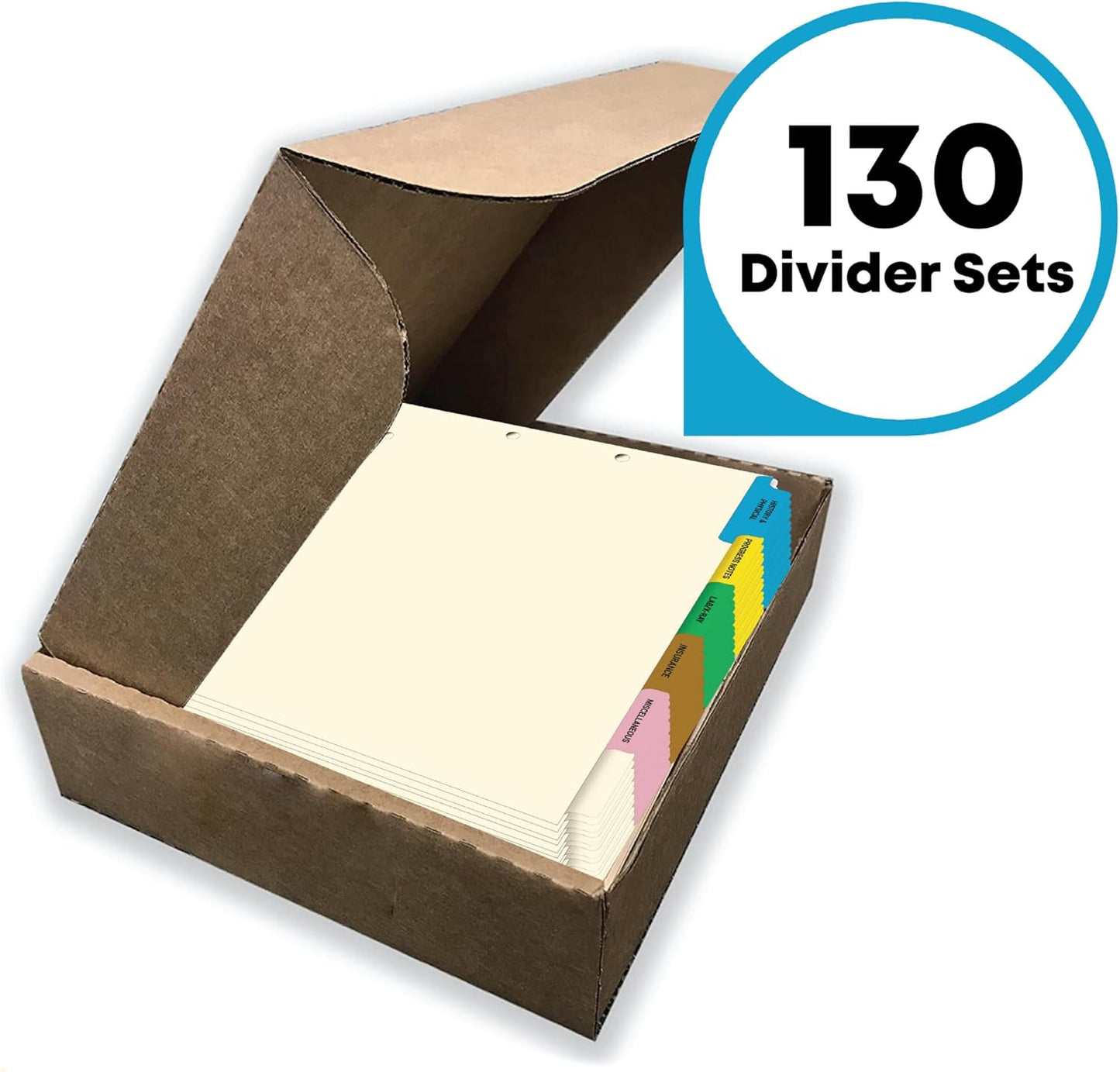 Doctor Stuff - Stock Medical Chart Dividers, 130 Sets of 6 Popular Healthcare Index Tabs, Side Tab, 9" x 11", File Folder Organizer for Nursing Patient Charts and Medical Records