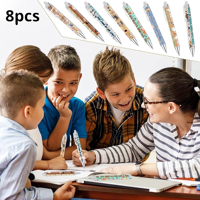 Idealmuzik Dog Pens for Dog Lovers – Cute Dog-Themed Ballpoint Pen Set for Kids, Teens, and Adults – Fun Stationery Gift for Journaling, Writing, or School – Smooth Ink, 8 Pack