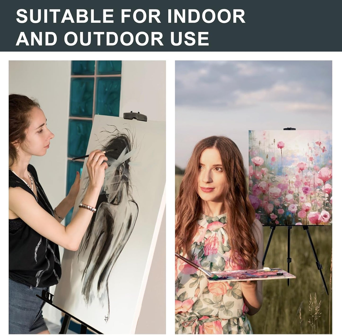 AROIC Art Painting Artist Easel Stand, Painting Display Easel Stand,Portable Adjustable Iron Tripod Display Stand with Bag, Height from 20 to 66 in for Table-Top/Floor Drawing and Displaying(2 Pack)