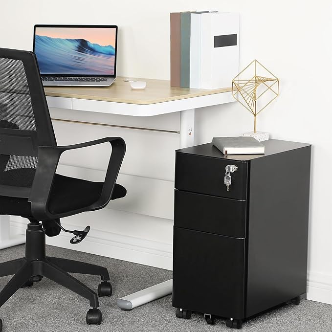 YITAHOME 3-Drawer Metal Filing Cabinet Office, Compact Portable Slim File Cabinet Drawers with Keys, Pre-Built Office Storage Cabinet for A4/Letter/Legal (Black)