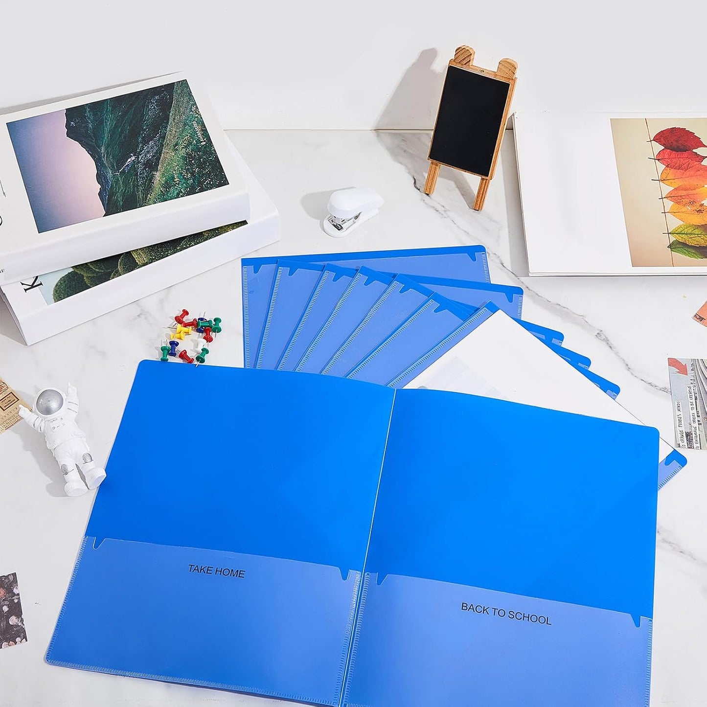 Henoyso 24 Pcs Folders Take Home Heavy Duty 2 Pocket Homework Folders with Clear Front Pockets for Elementary Students Parent Teacher Communication (Blue)