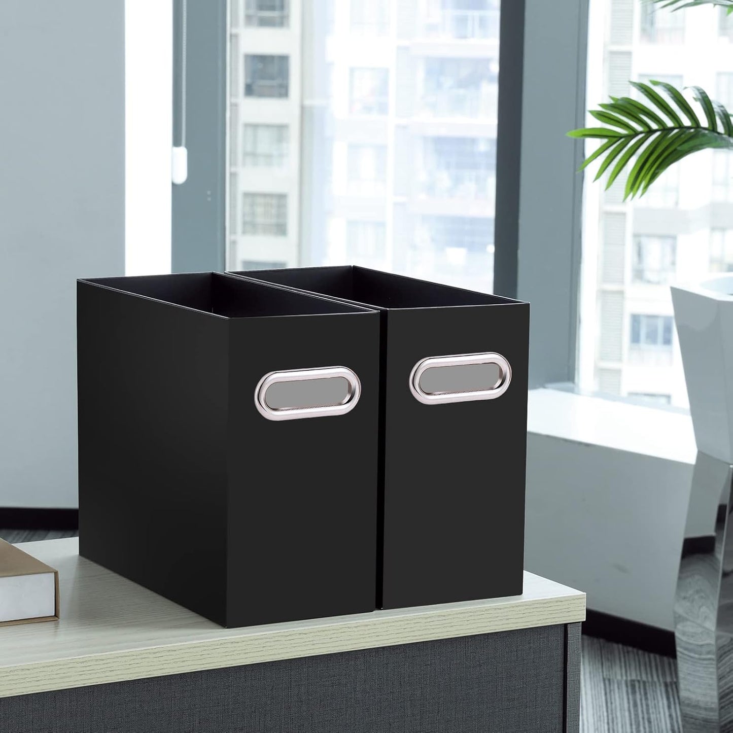 Oterri File Organizer, 8 Packs Small Storage Box, Cardboard File Folder Organizer, Collapsible File Box for Hanging File Folders Letter Size, Portable Filing Organizer with Handle (Multi color)