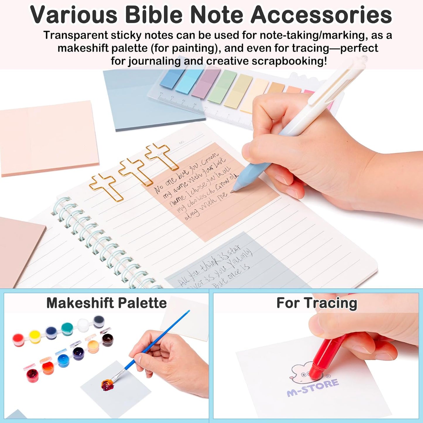 Bible Study Supplies for Women & Journaling Kit - Pencil Case, 12 Colored Highlighters No Bleed, 75 Index Bible Tabs, A5 Notebook, 16 Gel Pens & 4 Transparent Notes - Christian Gifts, Green Daisies