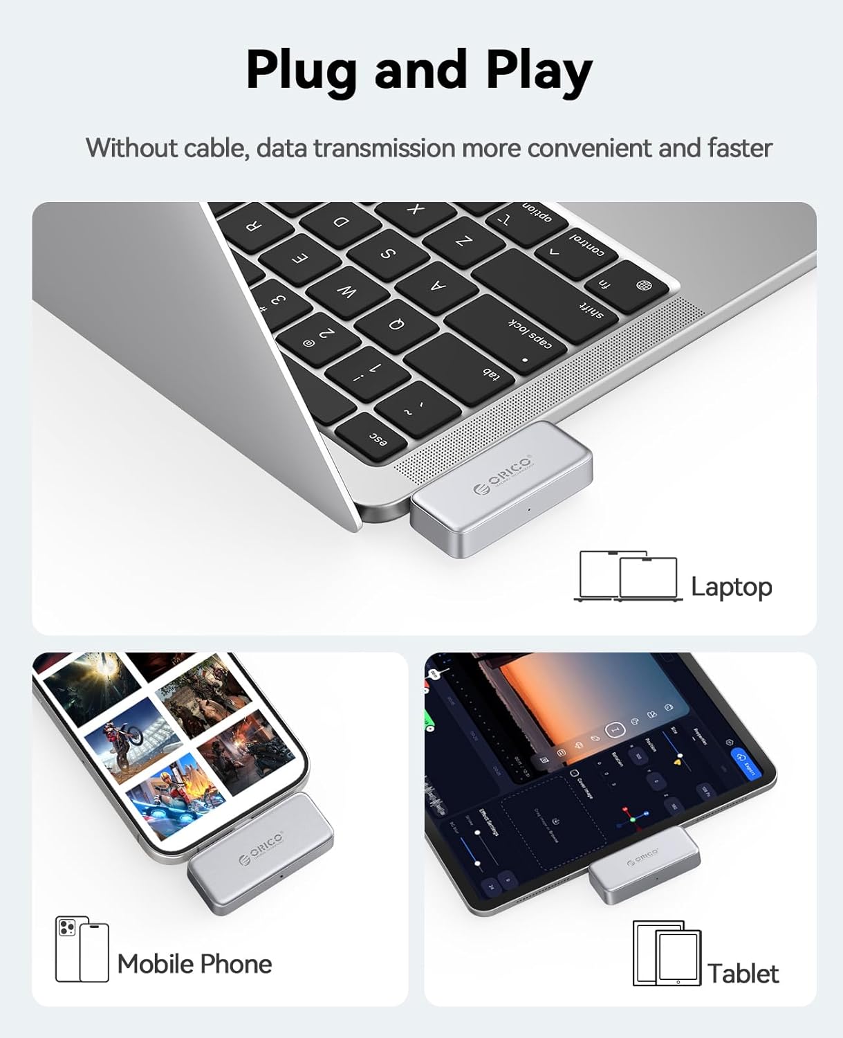 ORICO FlashPod 1TB Portable SSD Up to 2000MB/s, Direct Plug Design, High-Speed External SSD with USB 3.2 Gen2x2 20Gbps Interface, Reliable Storage for iPhone 16 Series, Tablets, Laptops - S20