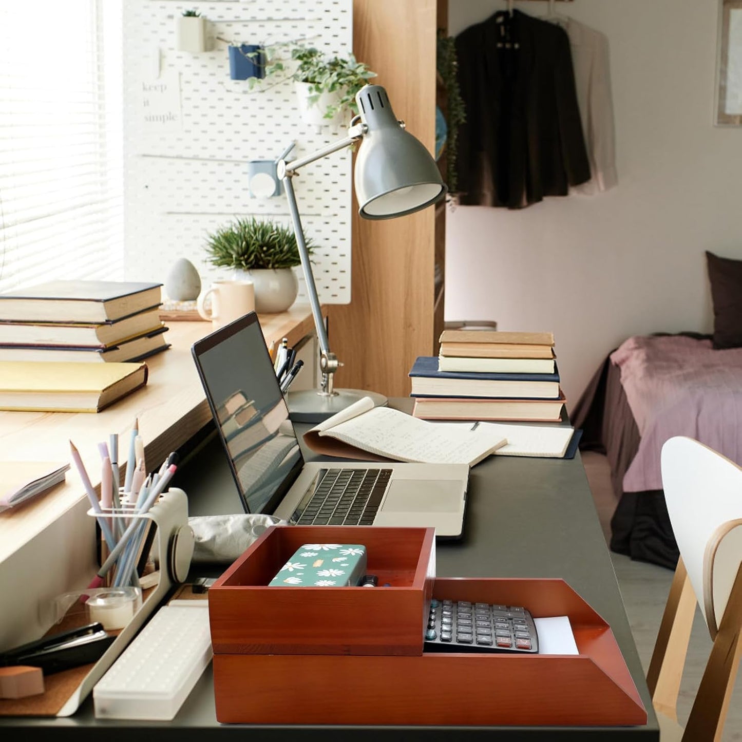 Desk Organizer Letter Tray Set of 2, Magnetic Wooden Tabletop Desktop for Storage Paper Letter Folders Notebooks Copy Print, Workspace Holder, Office Supplies, Keep Stationery Saver-Brown