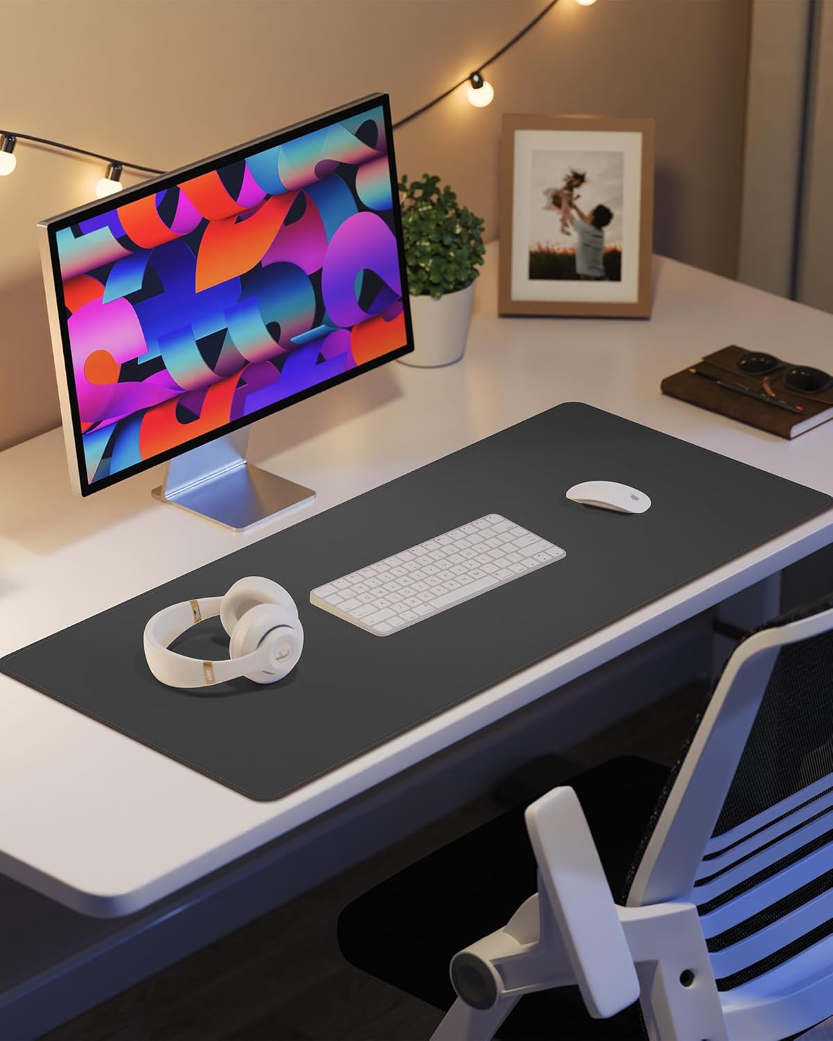 Leather Desk Pad Protector, Mouse Pad, Office Desk Mat, Non-Slip PU Leather Desk Blotter, Laptop Desk Pad, Waterproof Desk Writing Pad for Office and Home (Dark Grey, 31.5" x 15.7")