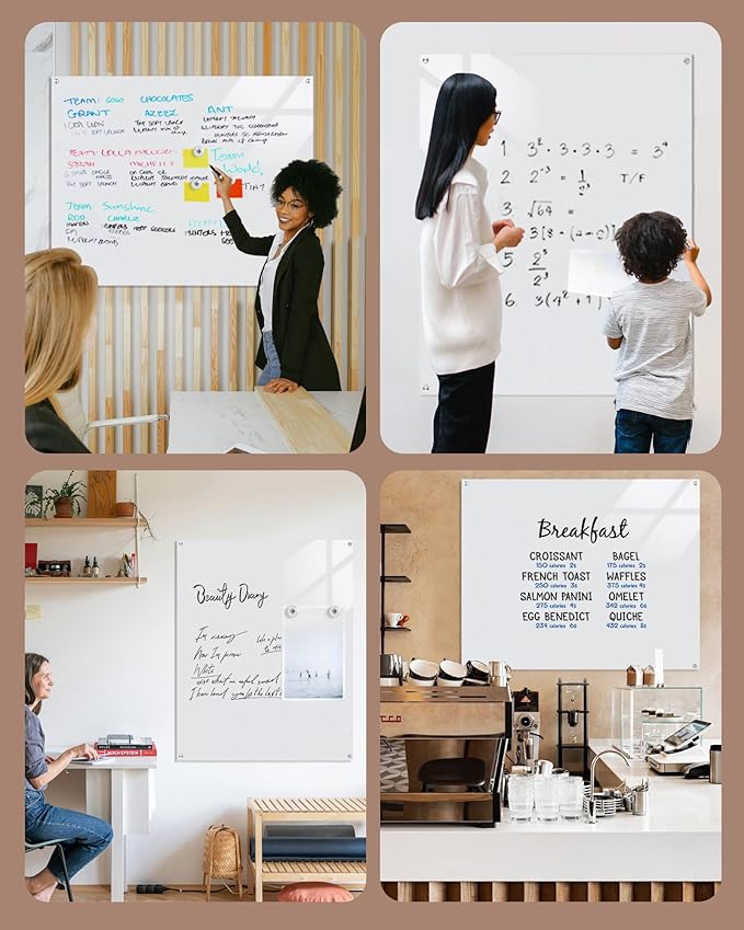 Magnetic Glass Whiteboard,60"x48" Wall Mounted Frameless Dry Erase Board for Office, Home & School Ultra White