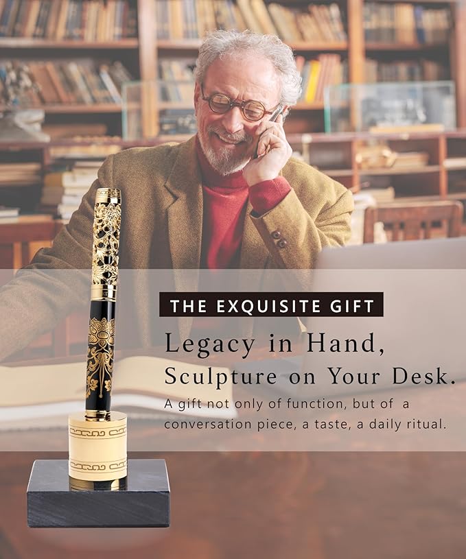 Luxury Fountain Pen Set With Stand - Museum Art Collections - Crafting Timeless Beauty - the Best Gift & Office Desk Decor, German SCHMIDT Fine Nib, Inspirational Office Desk Decor