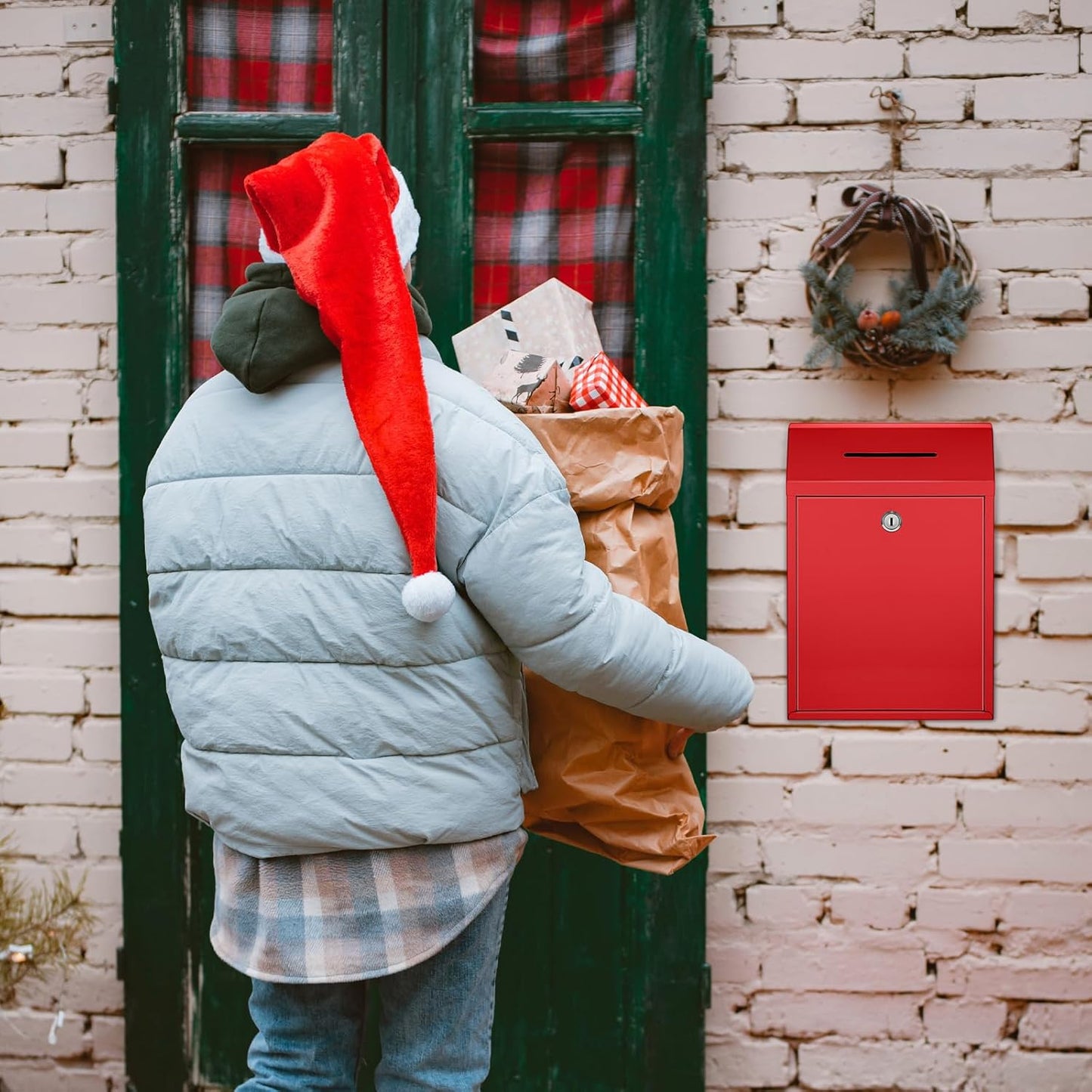 Metal Donation Cash Box Collection Safe Suggestion Box with Lock Wall Mounted Mailbox Delivery Ballot Container for Home Office Outdoor Door