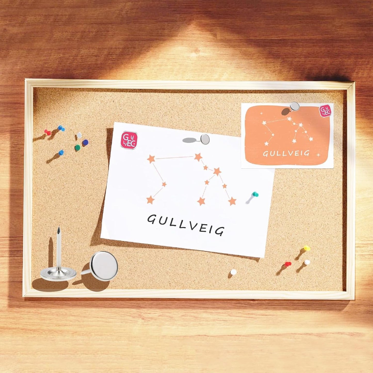 Gullveig Silver Push Pins - 100 Piece Set in Elegant Metallic Finish - Durable Metal Thumb Tacks, Reusable Paper Box - Perfect for Home, Office, and DIY Projects - Ф11mm x 17mm