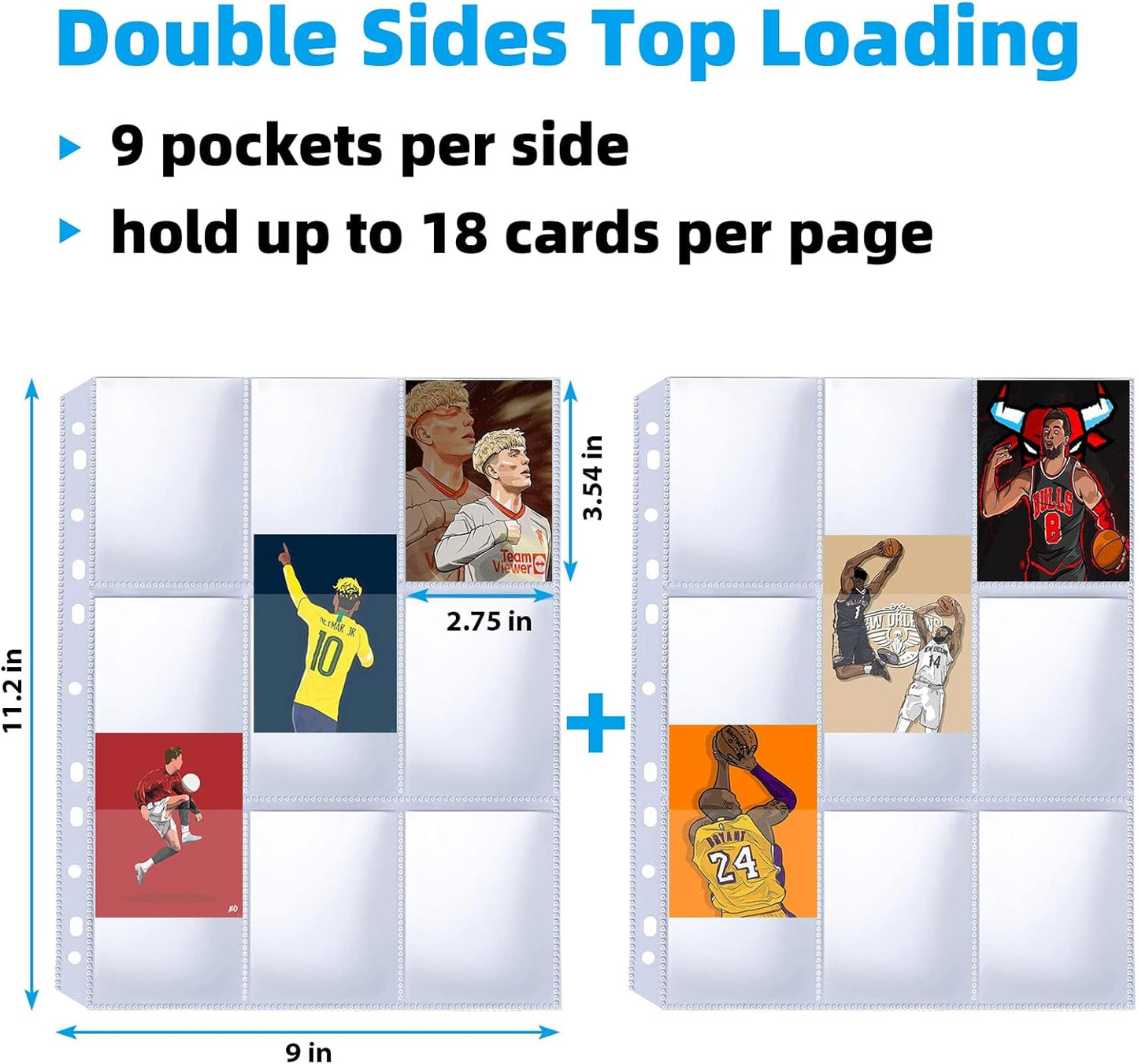 60 Pack 9 Pocket Card Sleeves Binder Sheets,Holds 1080 Cards, Clear Trading Card Sleeve Pages Protector for 3 Ring Binder, Fit for Baseball,Football,Game,Business Cards