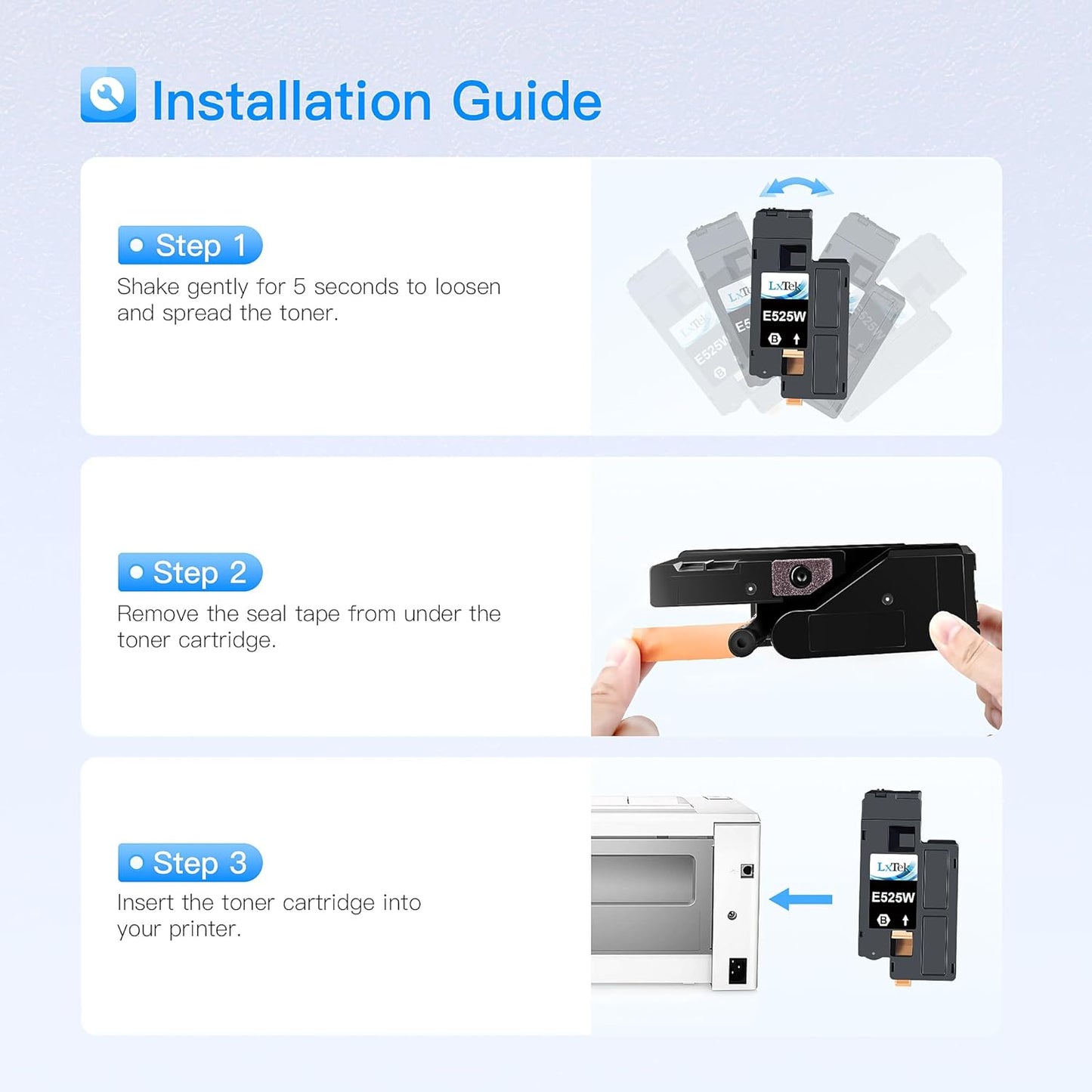 LxTek Remanufactured Toner Cartridge Replacement for Dell E525W E525 to use with E525W Color Laser Printer, 4 Pack (593-BBJX 593-BBJU 593-BBJV 593-BBJW)