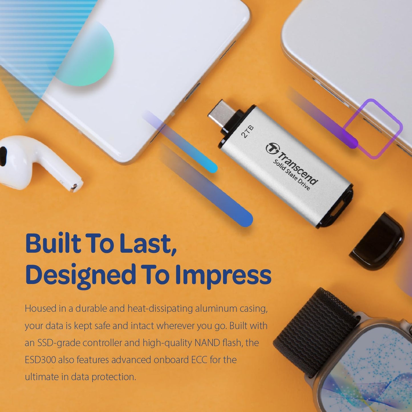 Transcend 2TB External SSD, USB 3.2 Gen2, Up to 1,050MB/s, Portable SSD with Type C, for Steam Deck, ROG Ally, MSI Claw, Windows & Mac, iPhone, iPad, Android, PS5, Xbox, Smart TV, Silver