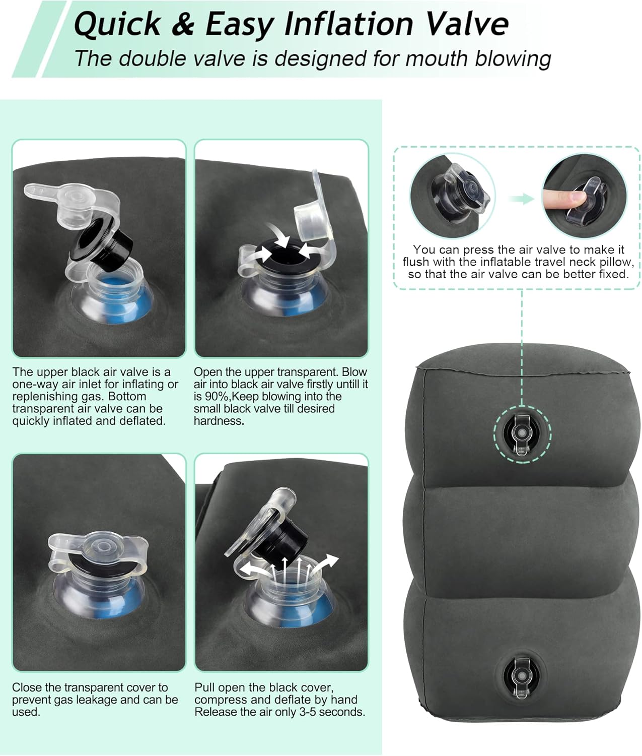 JefDiee Inflatable Travel Foot Rest Pillow, Kids Airplane Bed, Adjustable 3 Layers Height Leg Rest Pillow, Adults Travel Essentials Great for Airplane, Office, Home, Trains, Cars (Dark Grey)