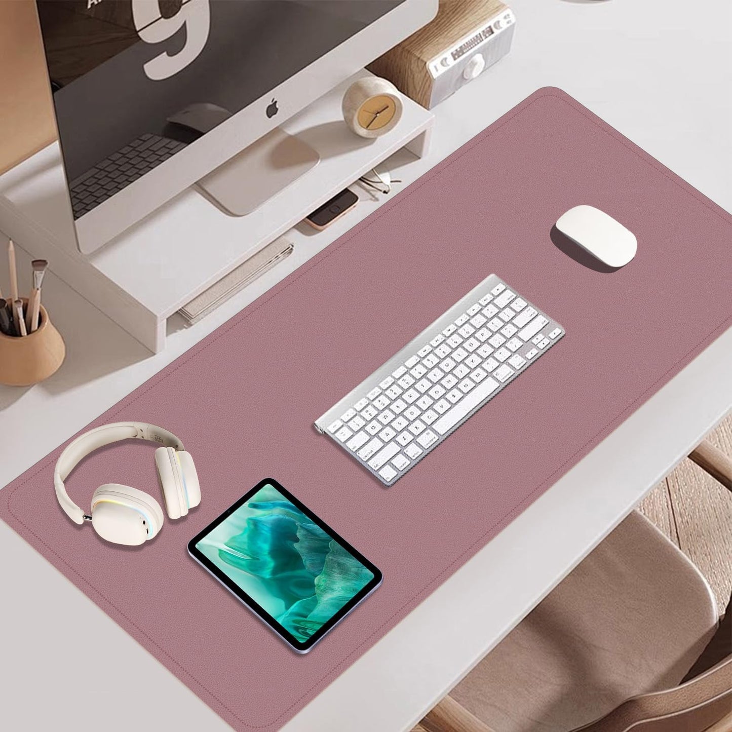 Large Desk Pad, 47.2'' x 23.6'', Office Desk Mat, Computer Mat for Desk, Leather Desk Pad Protector, Sewing Desk Blotter, Desktop Writing Pad for Office/Home/Decor Purple Pink
