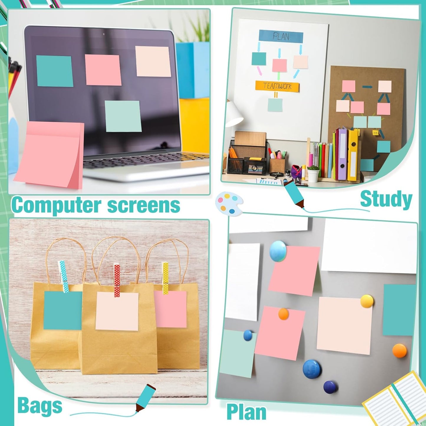 Fainne 24 Pack Sticky Notes Bulk Back to School Supplies Self Stick Note Pads Paper Memo for Office First Day of School Student Teacher Essentials (3x3inch,Fresh Color)