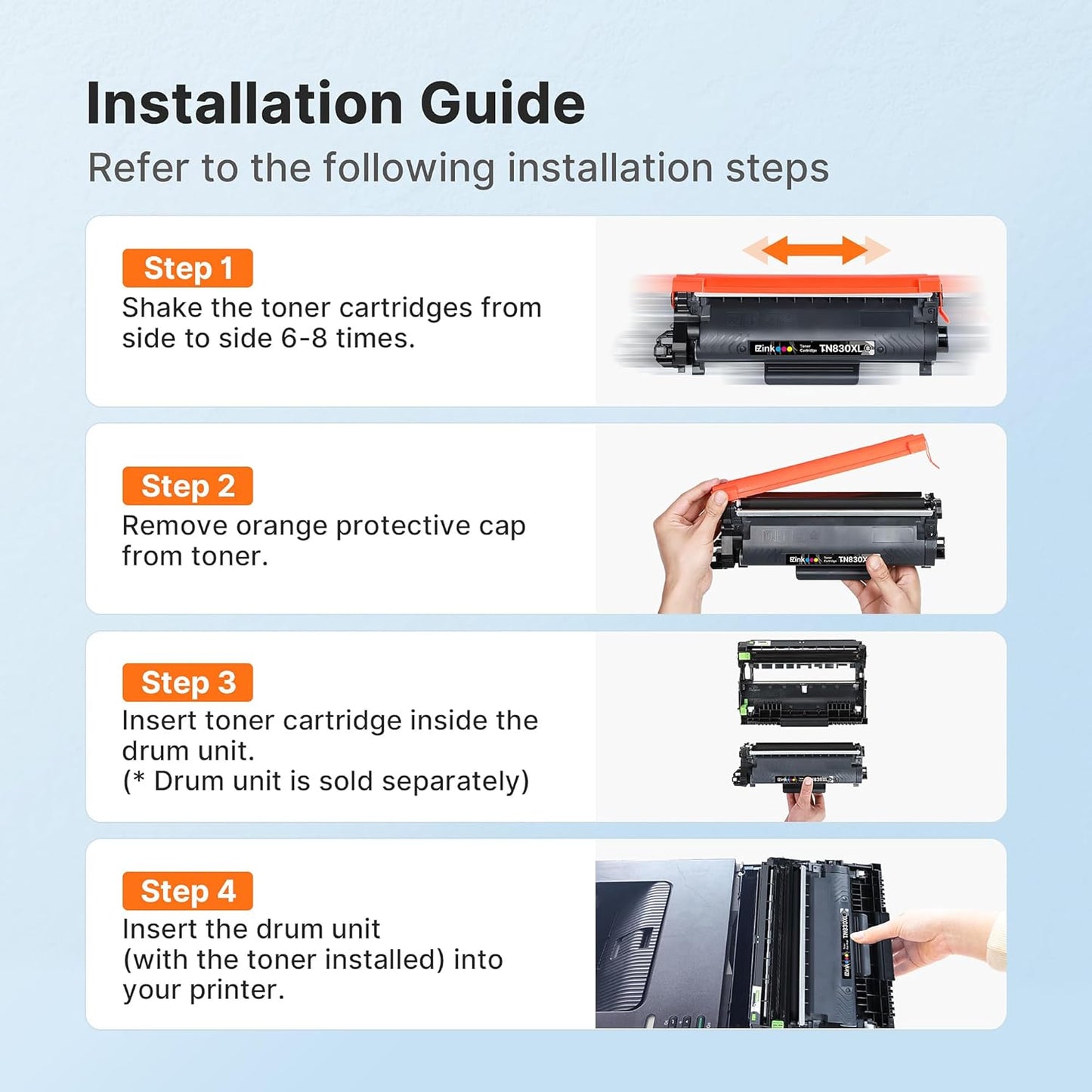 E-Z Ink Compatible Toner Cartridge Replacement for Brother TN830XL TN 830 TN830 Toner Cartridges for HL-L2460DW DCP-L2640DW HL-L2480DW HL-L2400D HL-L2405W MFC-L2820DW Printer (4 Black)