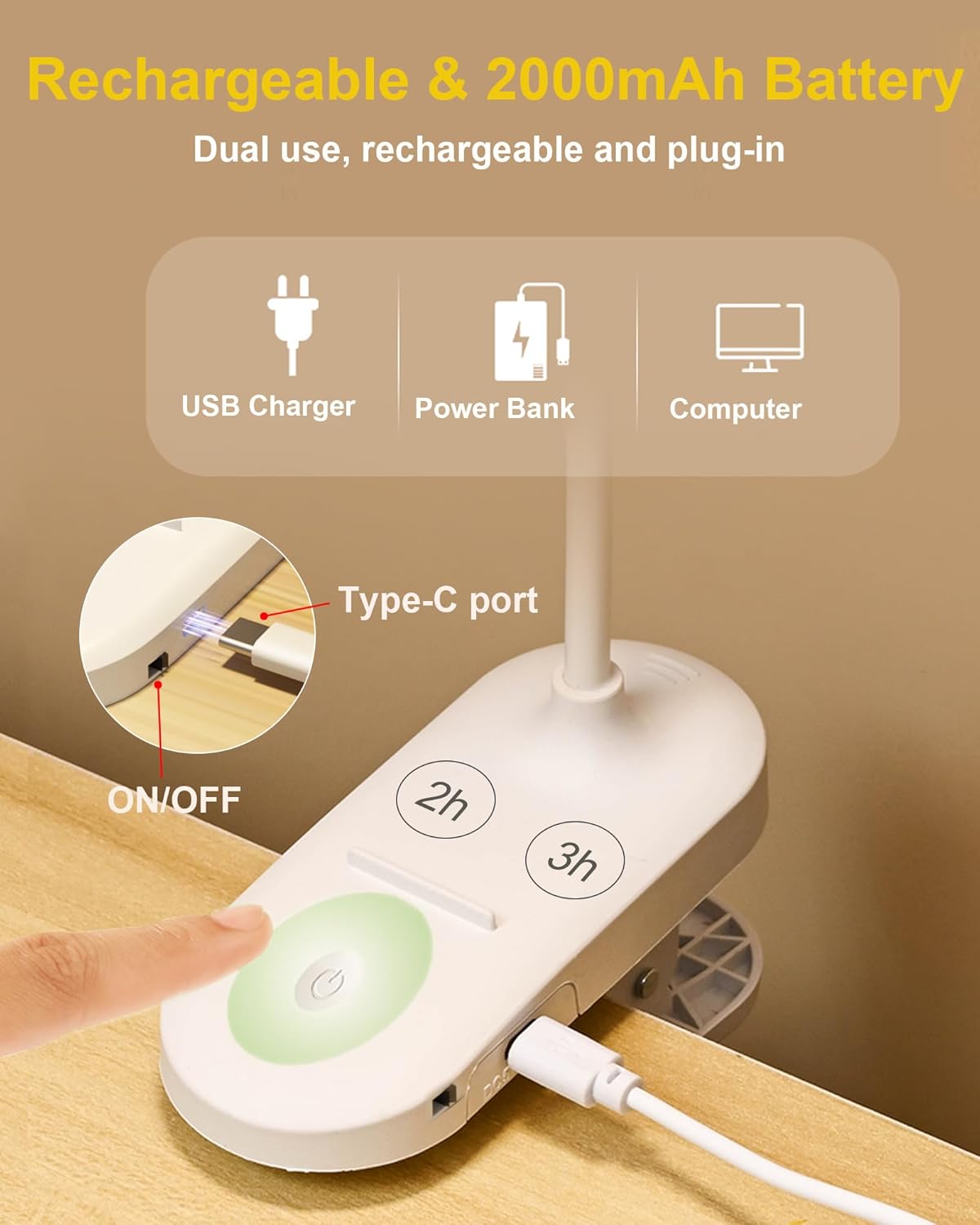 SZOKLED Red Light Reading Lights for Books in Bed, Clip on Lamp with Timer & Dimmable, Rechargeable Eye Care Night Light for Bedroom, Desk, Laptop, Headboard