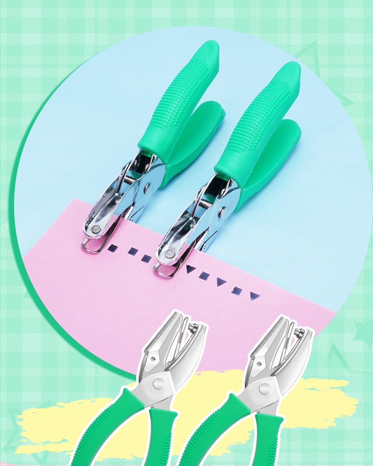 UCEC 2Pcs 1/6" Square and 1/4" Triangle Shape Handheld Metal Hole Punch Set, Small Triangle and Square Hole Puncher with Grip Back to School Supplies for Handmade DIY Craft in Home Office Classroom