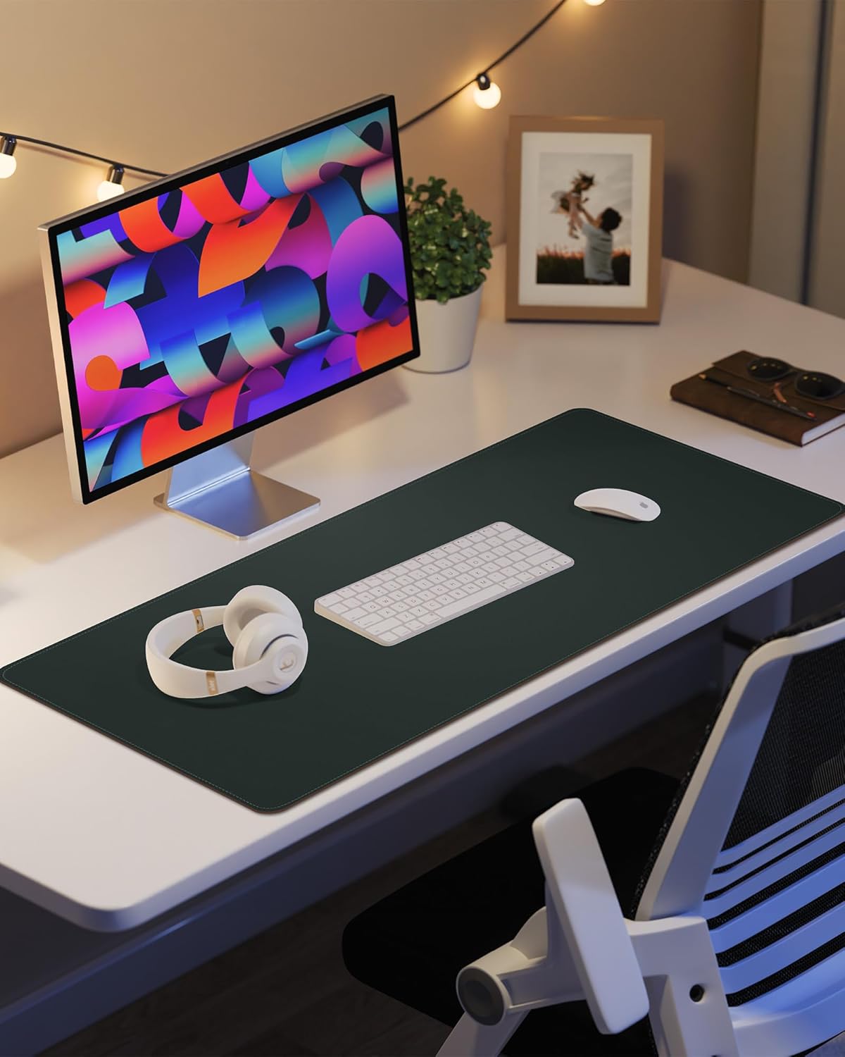 Non-Slip Desk Pad,Mouse Pad,Waterproof PVC Leather Desk Table Protector,Non-Slip PU Leather Desk Blotter, Easy Clean Laptop Desk Writing Mat for Office Work/Home/Decor(Dark Green, 24" x 13.7")